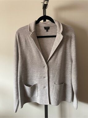 Talbots 100% Merino Wool Button Down Cardigan Knit Blazer Sweater Grey XLP